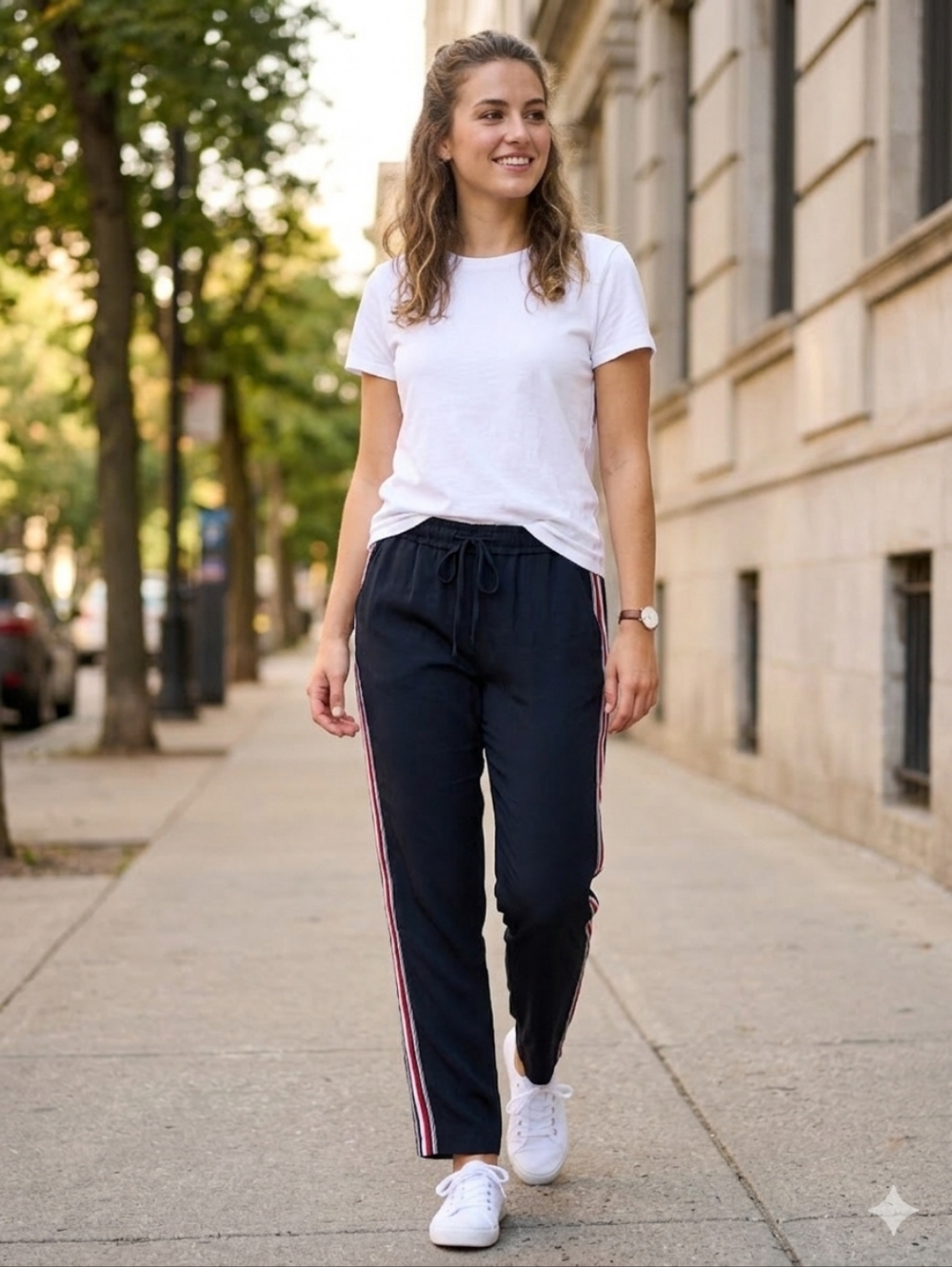 Tommy Hilfiger Navy Sweatpants with Red & White Side Stripes